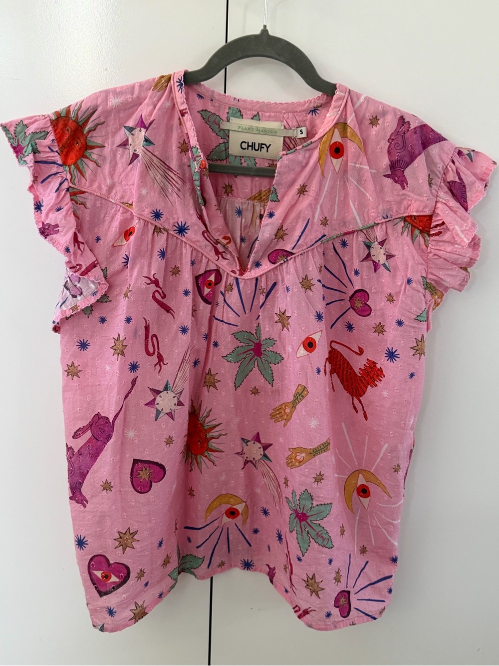 Chufy Pink celestial Printed Ruffle Sleeve Top